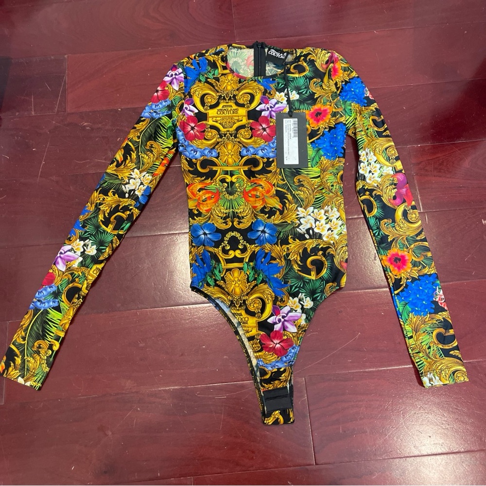 NWT Versace Jeans Couture Multicolor Tropical Barocco Print Bodysuit Size 36